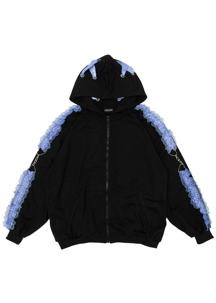 ACDC RAG Love Punk Lace & Ribbon Oversized Zip Up Hoodie JR