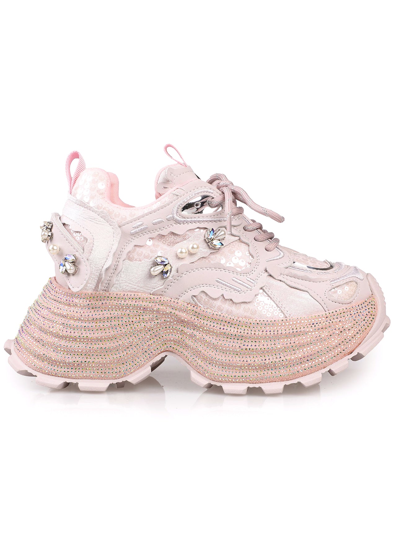 Anthony Wang Walnut 03 Kira Kira Pink Rhinestone Platform Sneakers