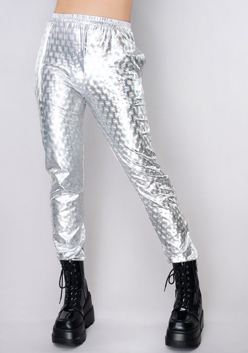 High Frequency Silver Hologram Drawstring Pants