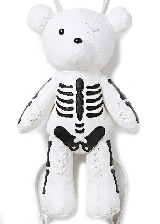 LASR Skeleton Bear Convertible White Leather Plush Backpack