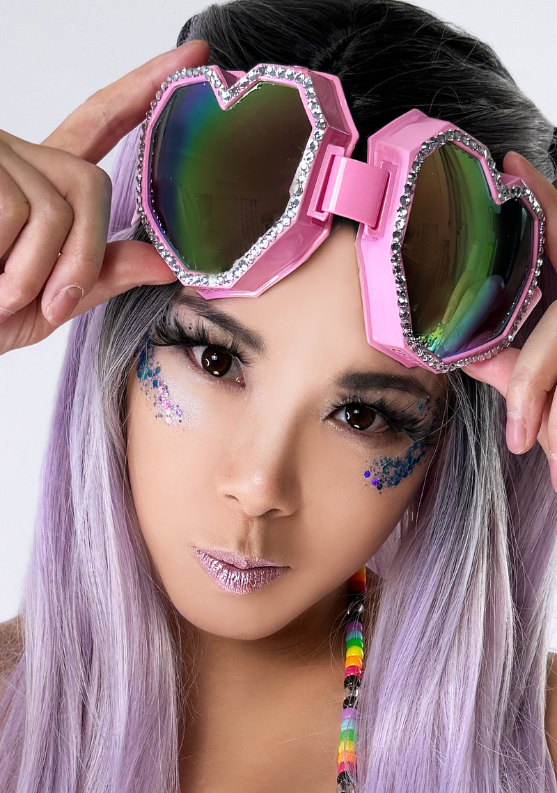 Pixel Cutie Rhinestone Pink Rave Goggle