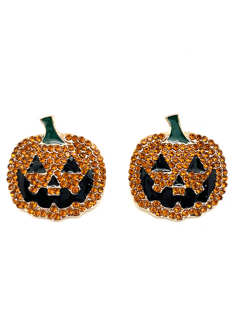 Glam Pumpkin Rhinestone Earrings