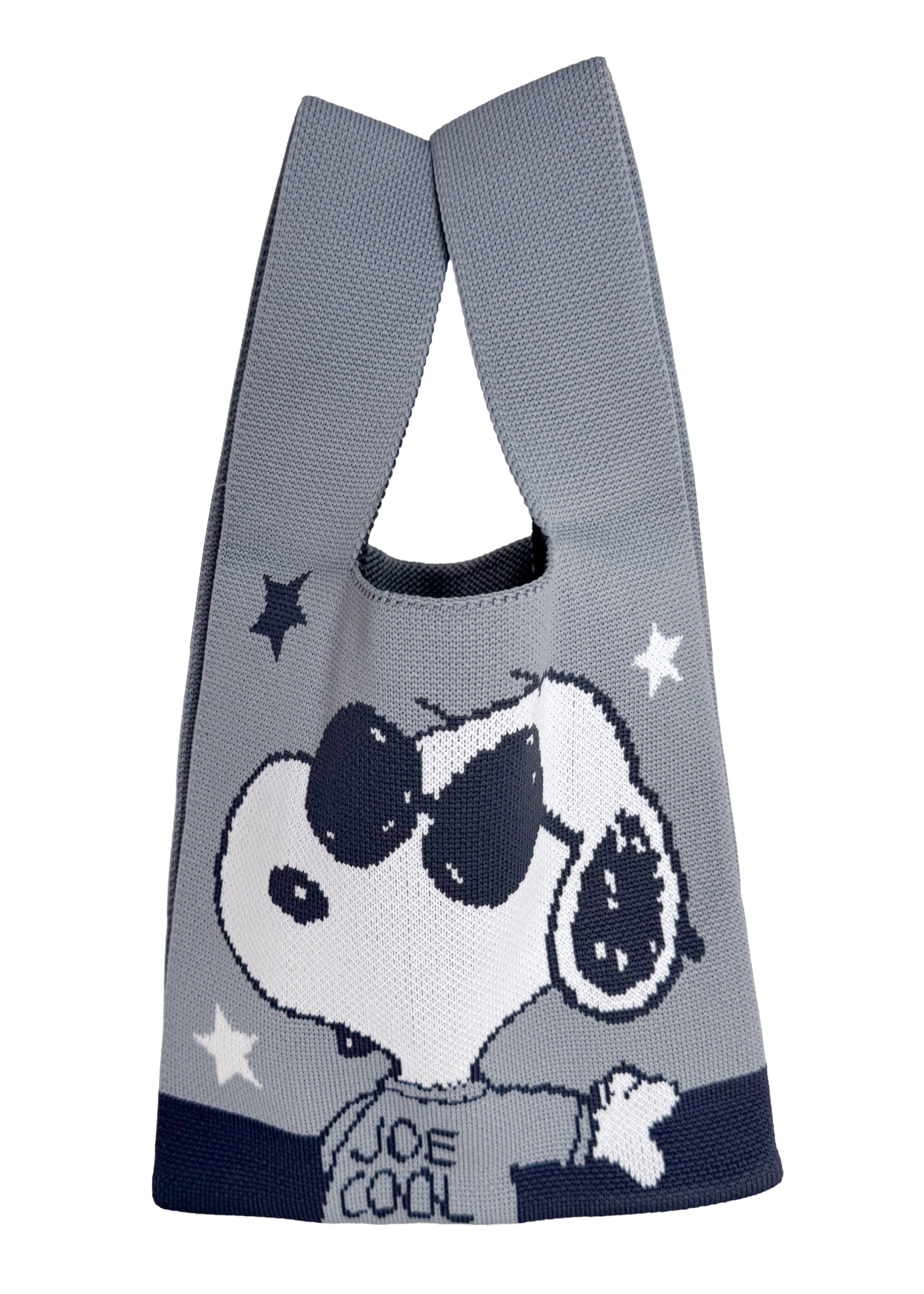 Peanuts Joe Cool Snoopy Knitted Baggu Grey Mini Tote SN486| LASR