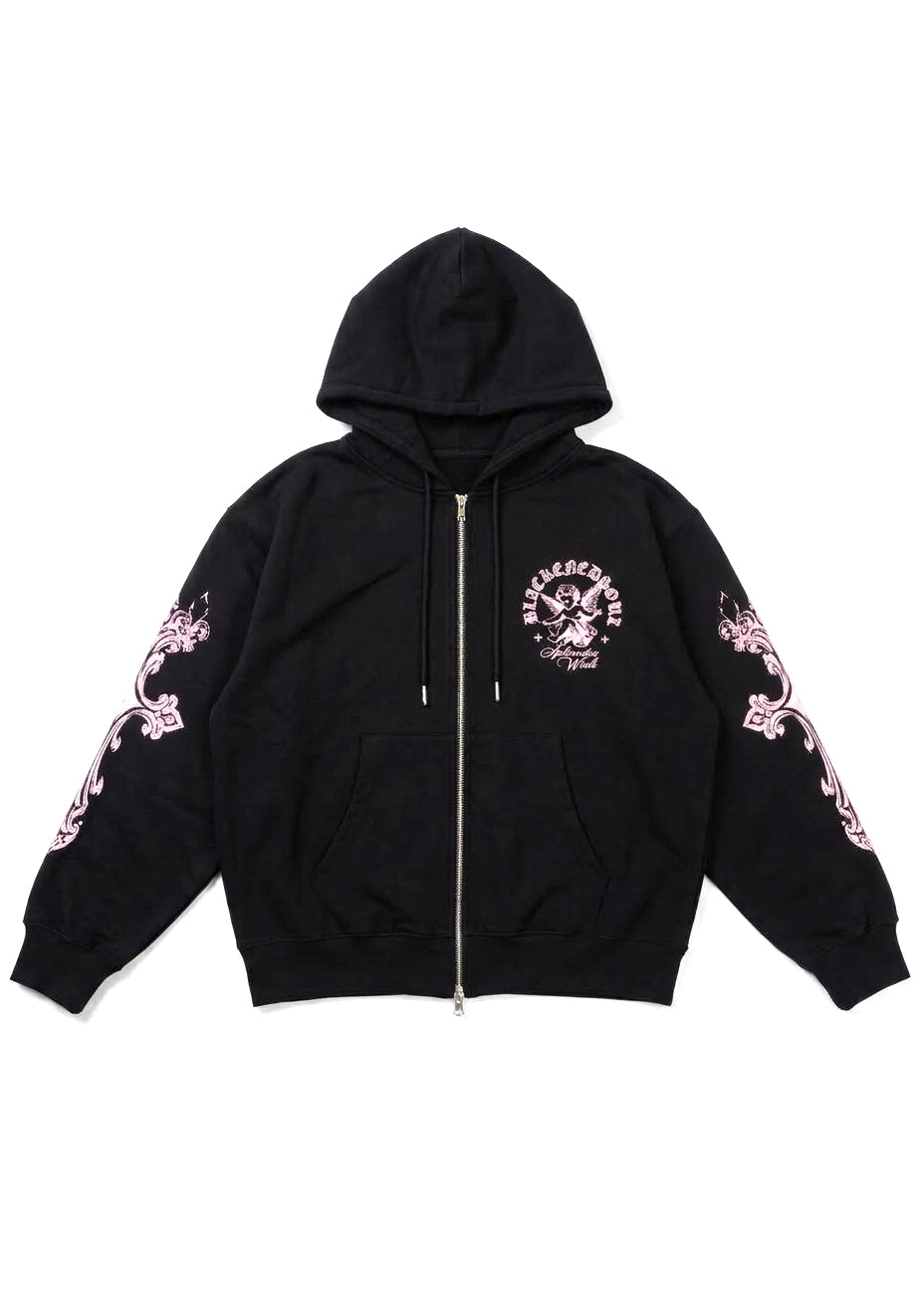 RESHAM Blackened Soul Black Pink Oversized Zip Hoodie 240014