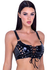 In Control Black Vinyl Lace-Up Cropped Top