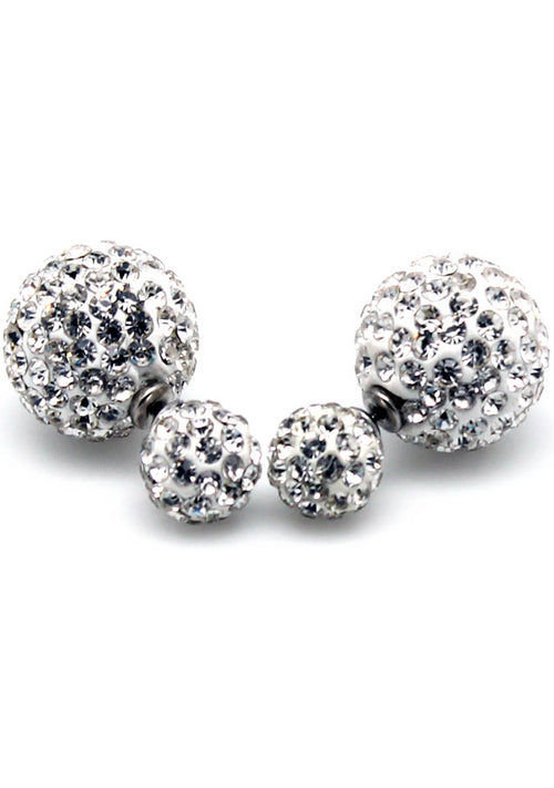 7 LUXE Crystal Disco Ball Post Stud Earring in White