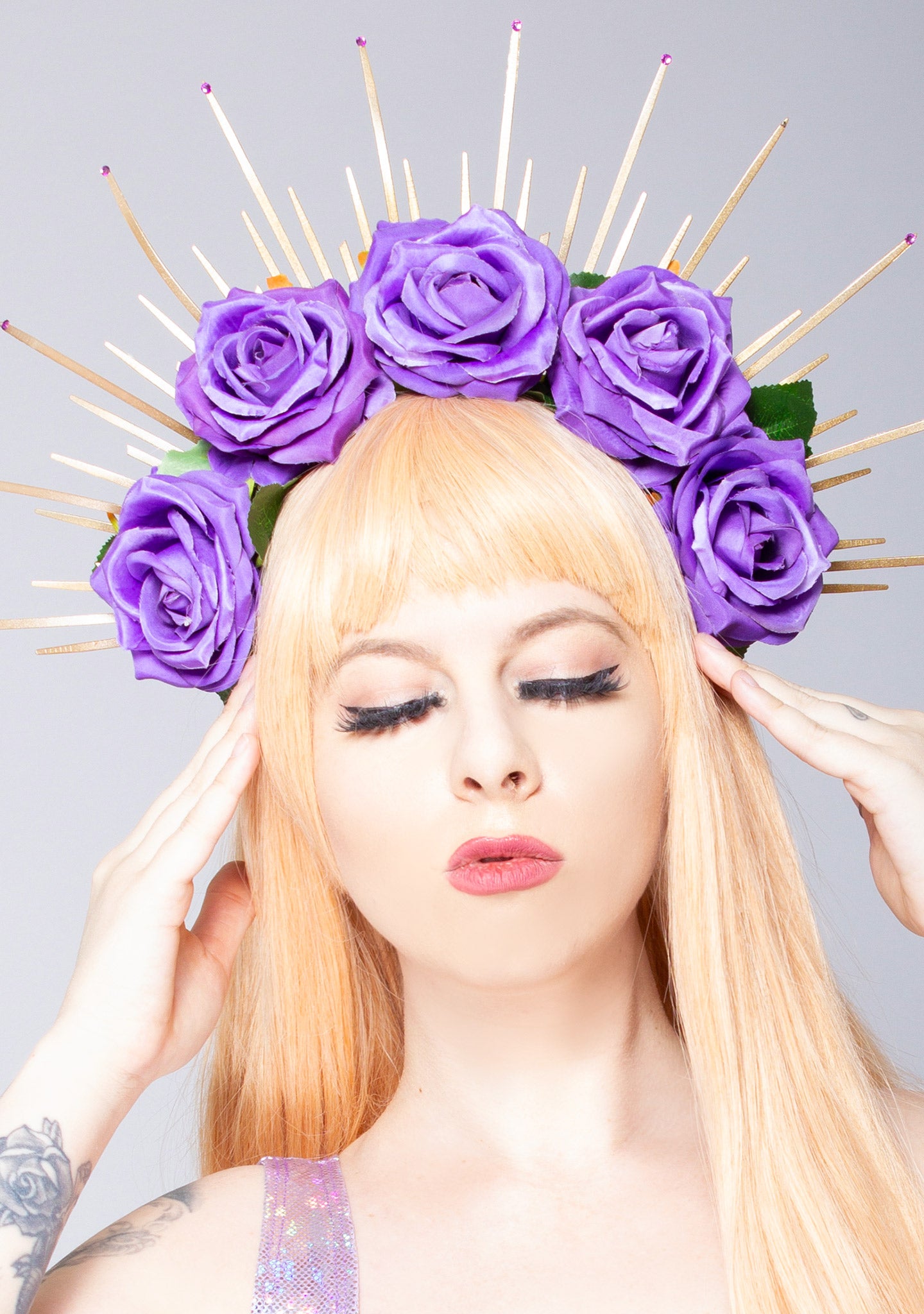 Purple Rose Flower Crown il_fullxfull.3493811610_hdkl.jpg main image 4