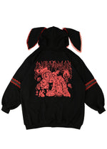 Bunny Dolls Punky Bunny Usamimi Black Red Oversized Zip Hoodie
