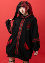 Bunny Dolls Punky Bunny Usamimi Black Red Oversized Zip Hoodie