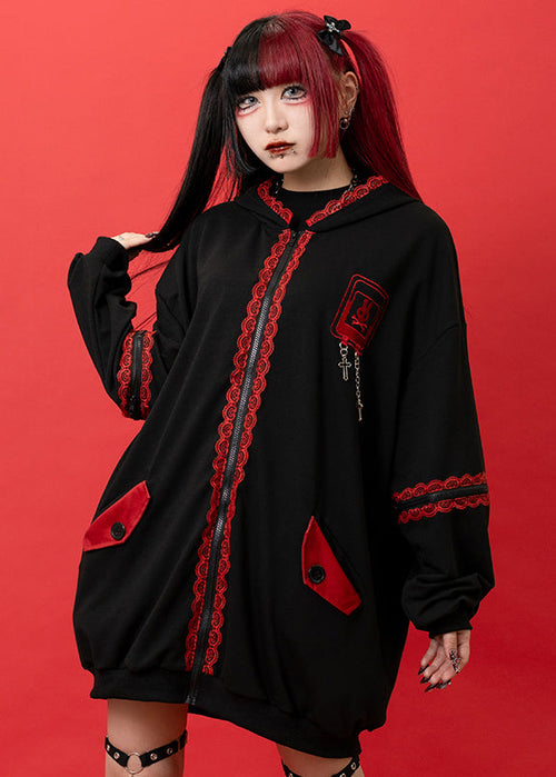 Bunny Dolls Punky Bunny Usamimi Black Red Oversized Zip Hoodie