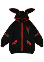 Bunny Dolls Punky Bunny Usamimi Black Red Oversized Zip Hoodie