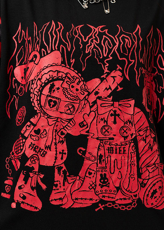 Bunny Dolls Punky Bunny Black Red Long Sleeves Oversized Tee