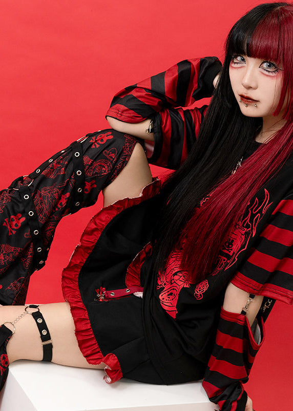 Bunny Dolls Punky Bunny Black Red Long Sleeves Oversized Tee