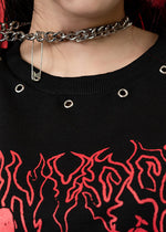 Bunny Dolls Punky Bunny Black Red Long Sleeves Oversized Tee