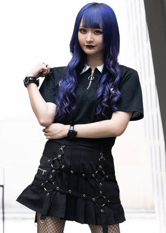 Drip Heart Harness Black Pleated Skirt