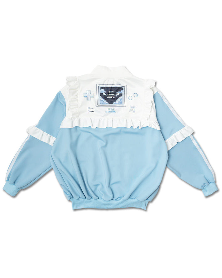 Game Over Frill Pastel Blue Jersey Oversized Jacket