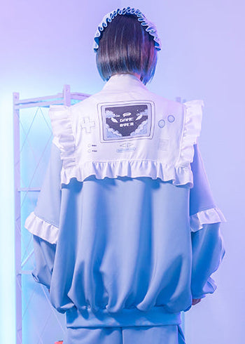 Game Over Frill Pastel Blue Jersey Oversized Jacket