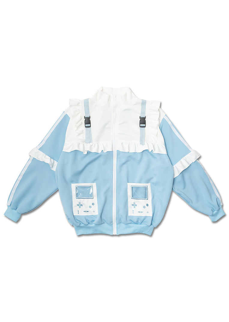 Game Over Frill Pastel Blue Jersey Oversized Jacket