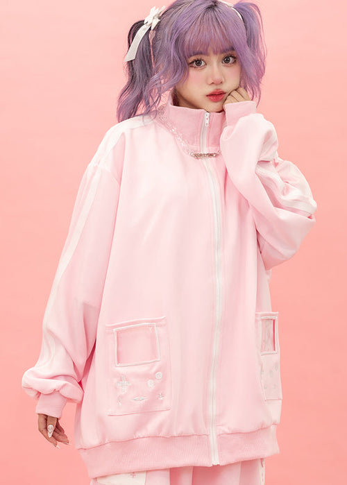 Game Over Pastel Pink Jersey Oversized Jacket