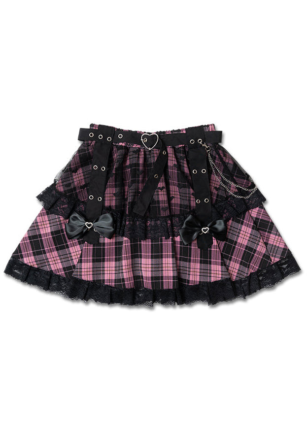 Love Punk Pink Plaid Lolita Mini Skirt