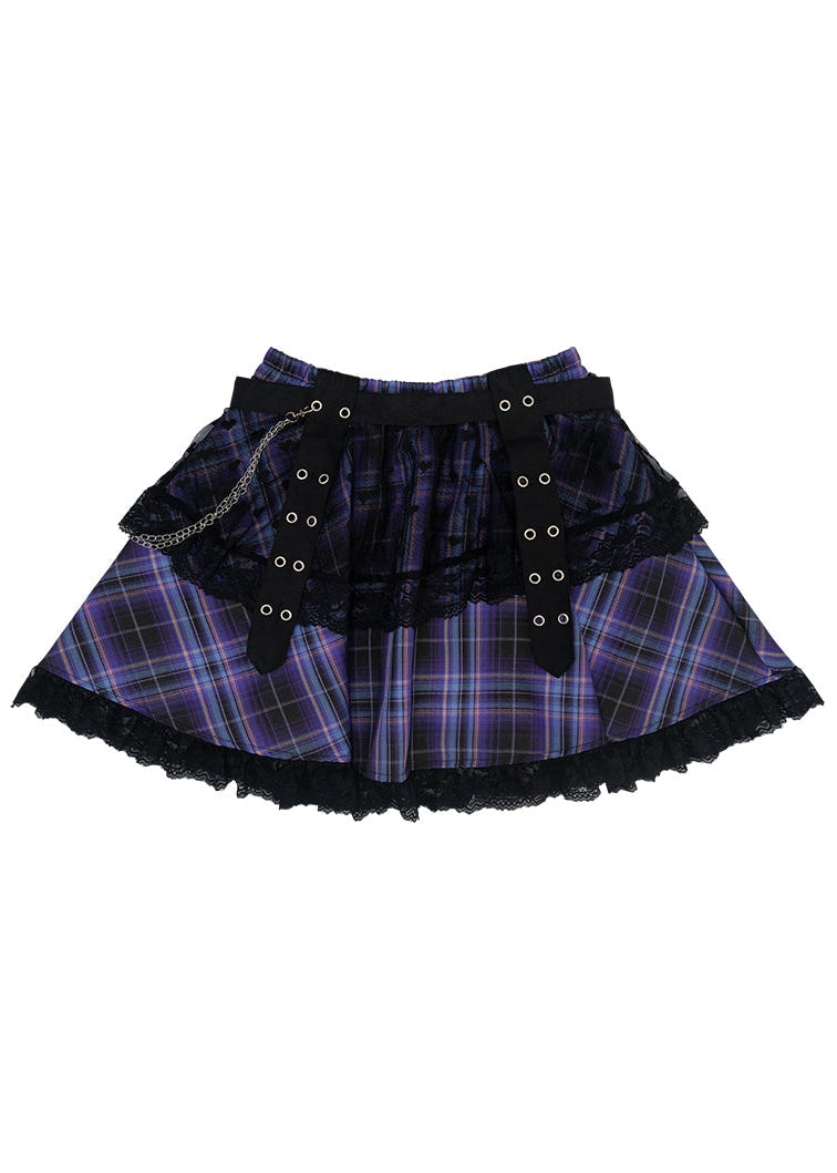 Love Punk Purple Plaid Lolita Mini Skirt