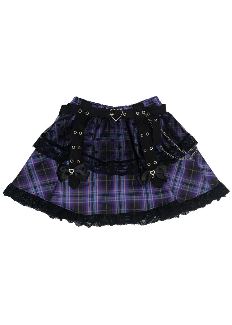 Love Punk Purple Plaid Lolita Mini Skirt