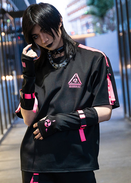 Uzurai Cyberpunk Tech Oversized Black Pink Tee