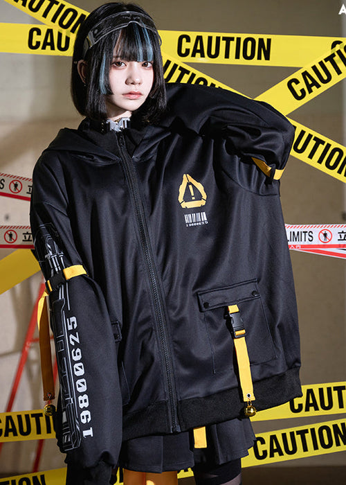 Error Code Cyberpunk Tech Oversized Black Yellow Jacket