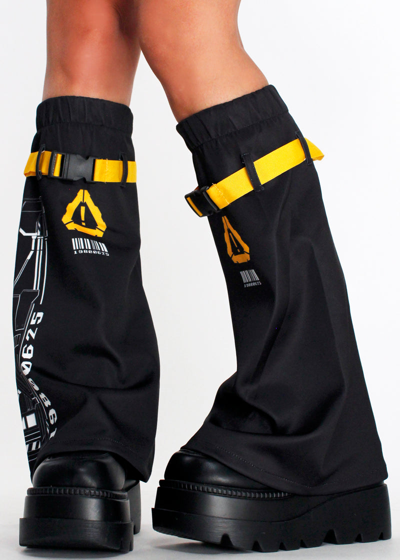 Error Code Cyberpunk Tech Black Yellow Leg Warmer