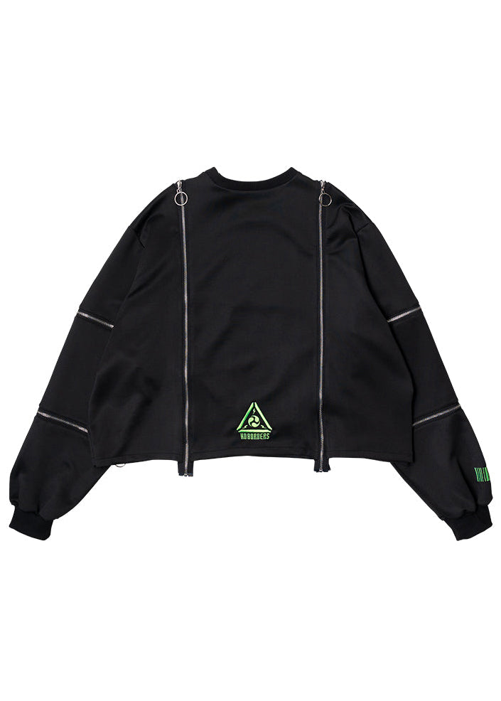 Uzurai Cyberpunk Zipper Oversized Black Green Cropped Top