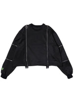 Uzurai Cyberpunk Zipper Oversized Black Green Cropped Top