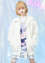 Healing Hearts Oversized Anime Zip Up Jacket in White