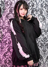 Love Punk Lace & Ribbon Black Pink Oversized Zip Up Hoodie