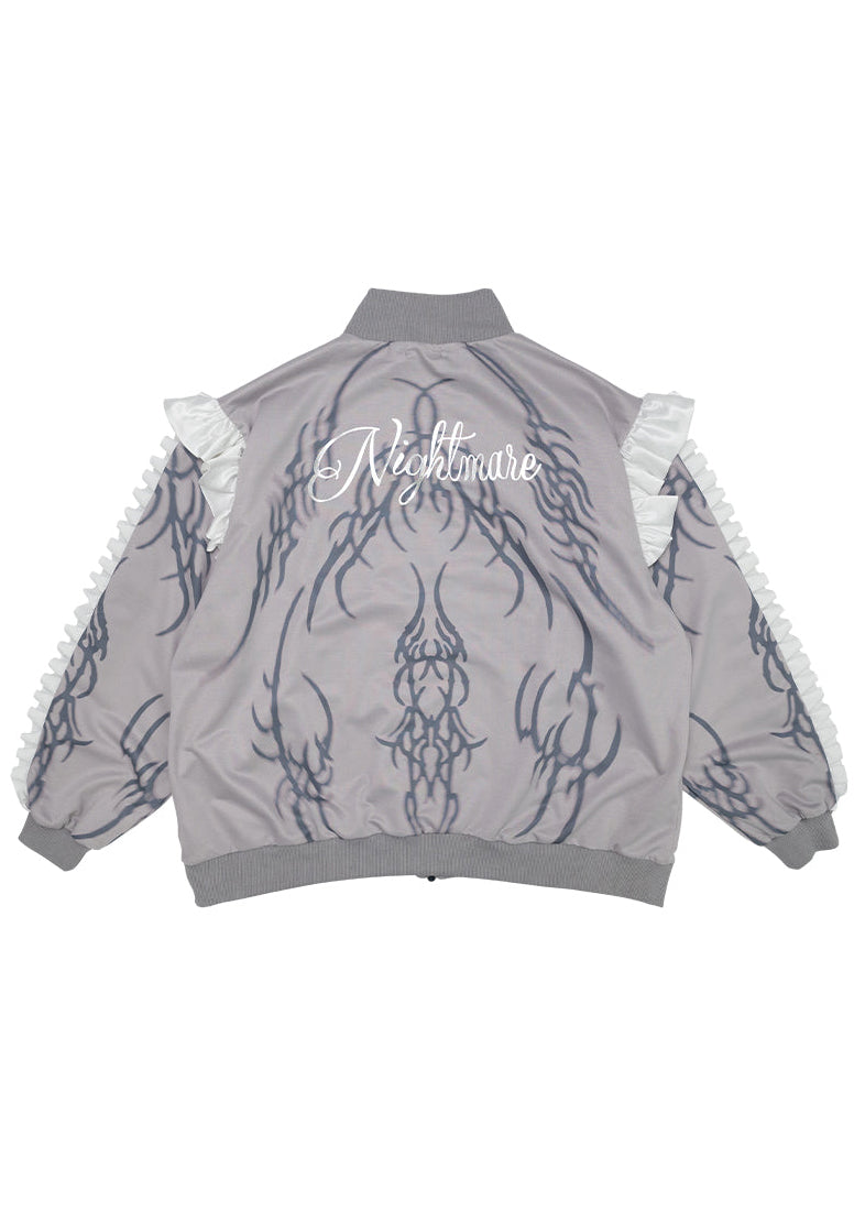 Nightmare Studded Bunny Ruffle Grey Oversized Jacket