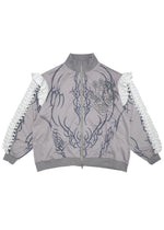 Nightmare Studded Bunny Ruffle Grey Oversized Jacket