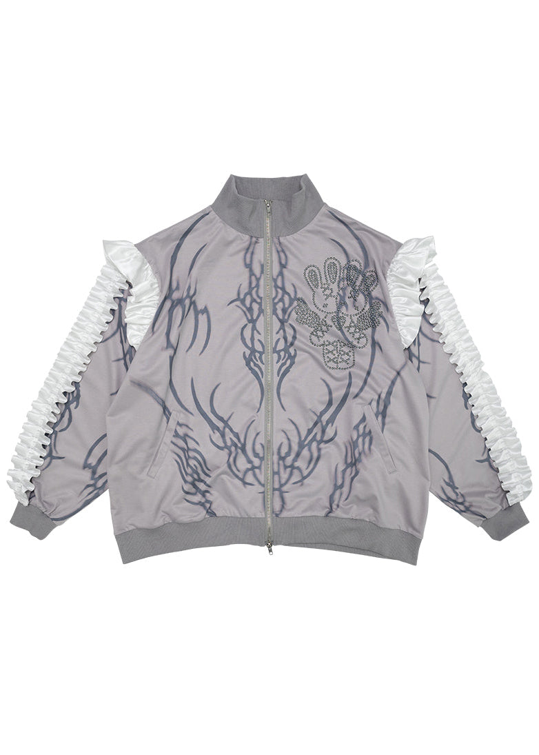 Nightmare Studded Bunny Ruffle Grey Oversized Jacket