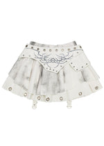 Nightmare White Leather Pleated Skirt