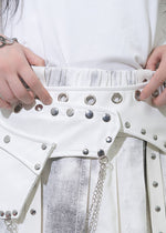 Nightmare White Leather Pleated Skirt