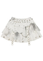 Nightmare White Leather Pleated Skirt