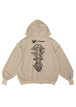 Gedraji Cryptid Corpse Beige Oversized Zip Hoodie