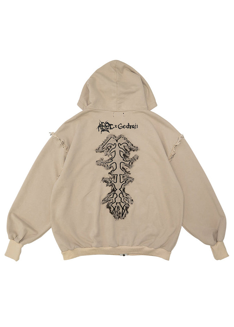 Gedraji Cryptid Corpse Beige Oversized Zip Hoodie