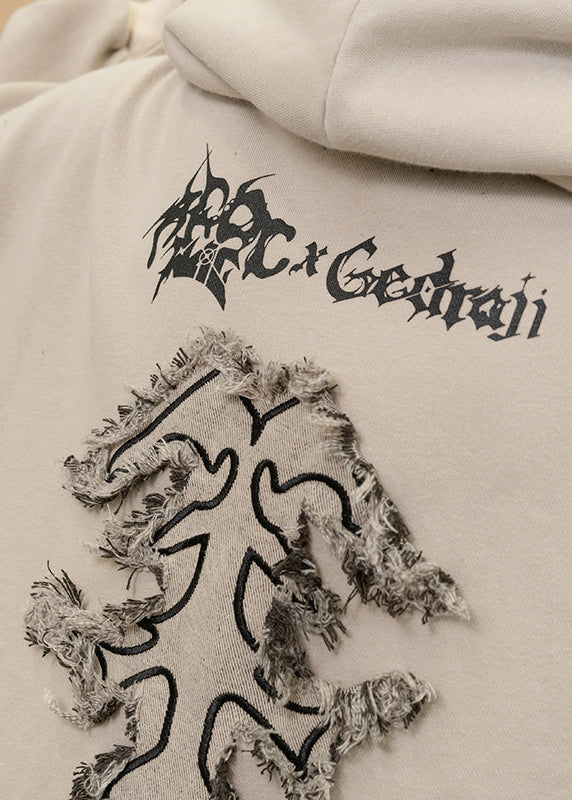 Gedraji Cryptid Corpse Beige Oversized Zip Hoodie