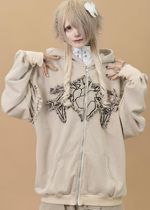 Gedraji Cryptid Corpse Beige Oversized Zip Hoodie