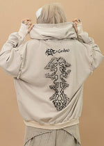 Gedraji Cryptid Corpse Beige Oversized Zip Hoodie