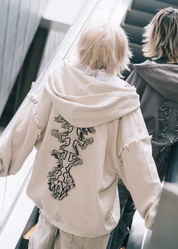 Gedraji Cryptid Corpse Beige Oversized Zip Hoodie