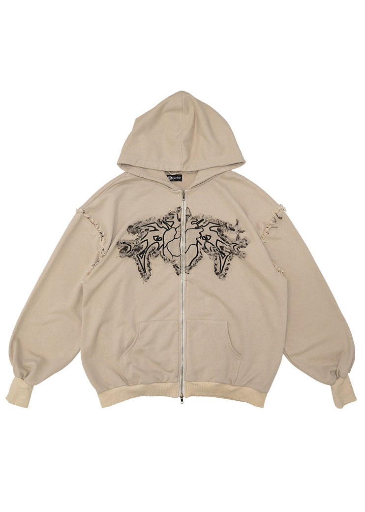 Gedraji Cryptid Corpse Beige Oversized Zip Hoodie