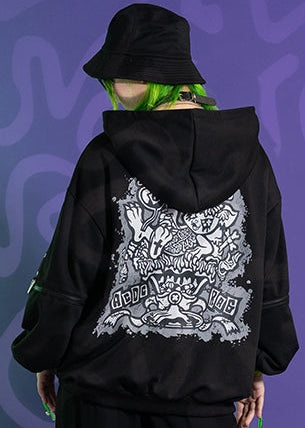 Chaaaos Psychedelic Black Oversized Zip Up Hoodie