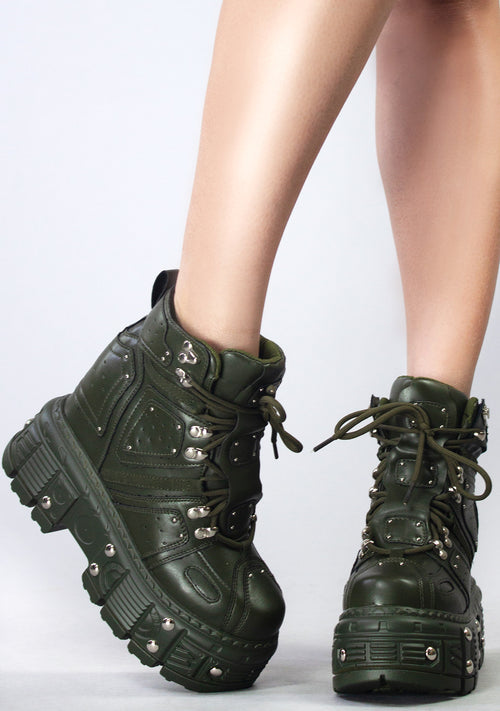 MANGOSTEEN 05 Code Warrior Army Green Platform Sneakers