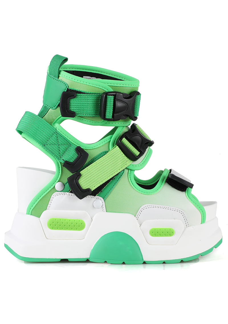 MULBERRY 03 Synth Glow Neon Green Platform Sandals