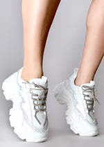 BILLE Dreamwave Rhinestone White Platform Sneakers